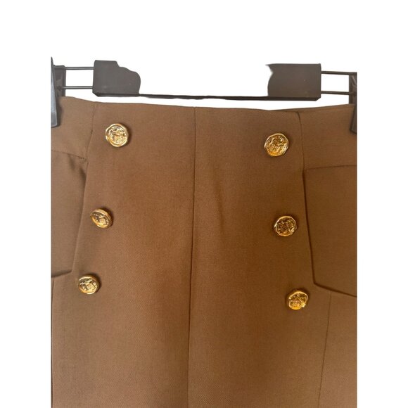NWT ZARA XS Nutmeg Brown High Waisted Shorts Side Pockets - Picture 2 of 12